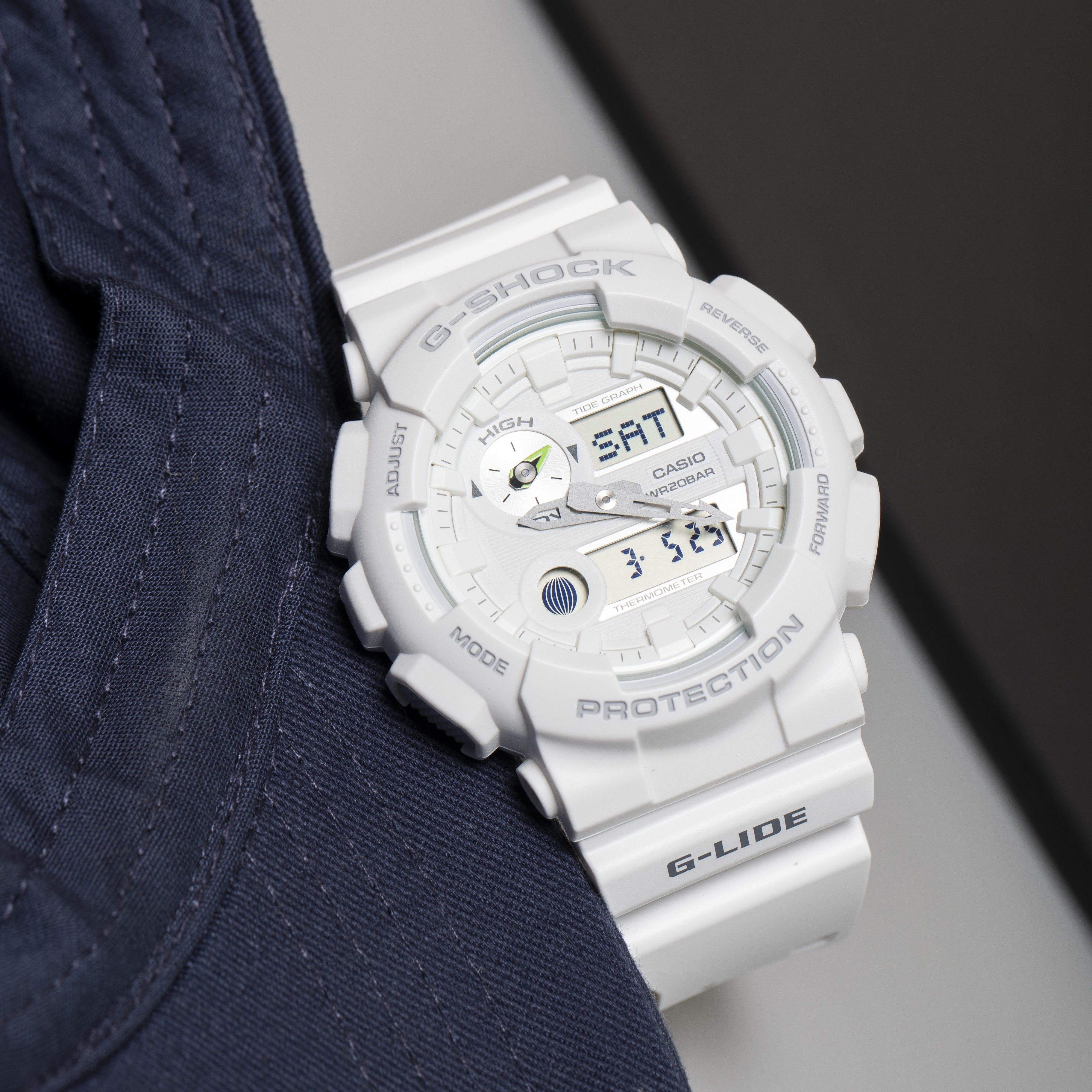 卡西欧手表男g-shock潮汐月相白武士学生中性运动防水表gax-100a