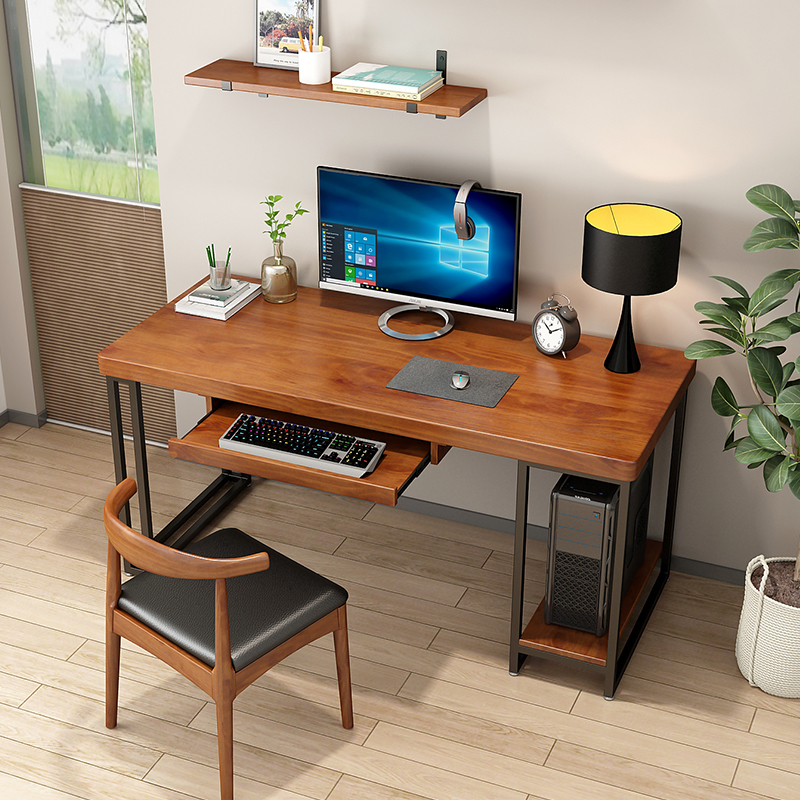 实木电脑台式桌简易书桌家用一体北欧工作台写字桌loft办公老板桌