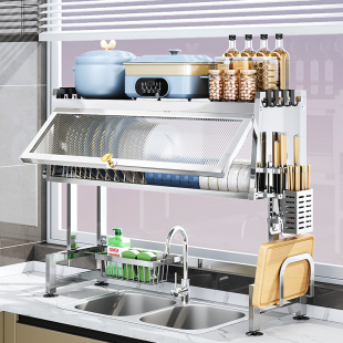不锈钢柜门厨房水槽置物架台面碗盘收纳置物带多功能碗碟架沥水架