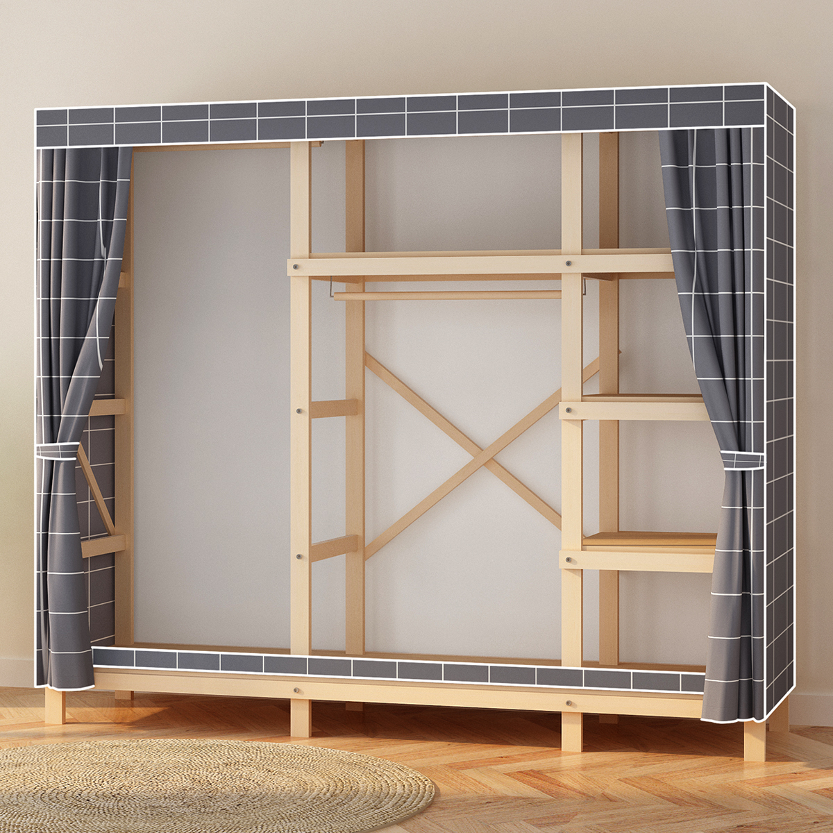 衣柜家用卧室现代简约组装简易衣柜结实耐用实木质布衣柜出租房用