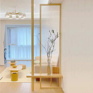 日式实木超白长虹玻璃屏风隔断客厅原木北欧入户玄关现代简约木质