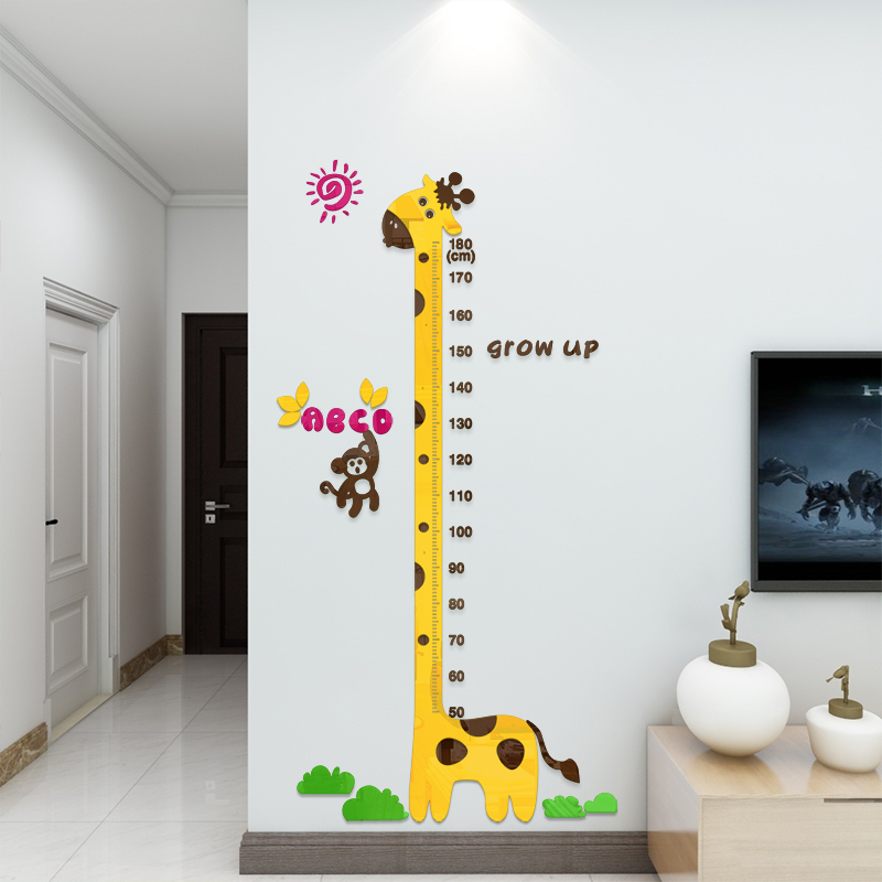 卡通身高贴亚克力3d立体墙贴可爱长颈鹿儿童量身高尺宝宝客厅包邮