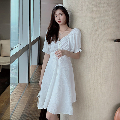 2021实拍现货春夏连衣裙裙子长裙泡泡袖韩版#8018##有视频