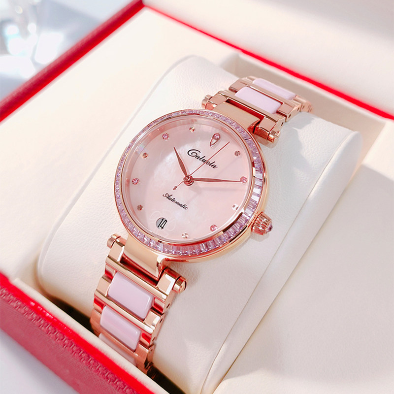 卡罗莱手表女简约气质学生潮流全自动机械表百搭正品女表2021新款