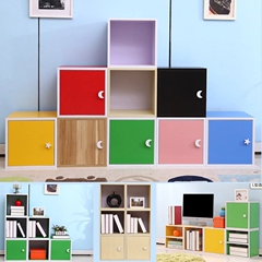 彩色儿童自由组合幼儿园书柜玩具储物柜实木书架简易小柜子小带门