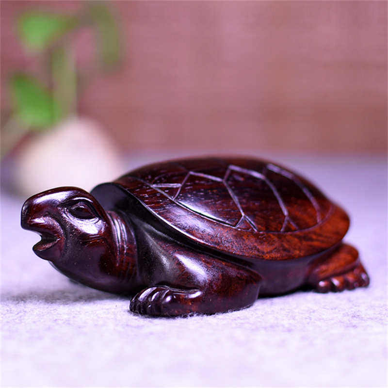 小叶紫檀手把件 血檀乌龟红木雕把玩件 长寿招财龙龟富甲天下把件