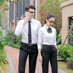 男女同款长袖白色衬衫职业套装面试正装教师公务员时尚销售工作服