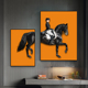 现代美式玄关装饰画橙色骑士马挂画书房客厅创意组合样板房双联画