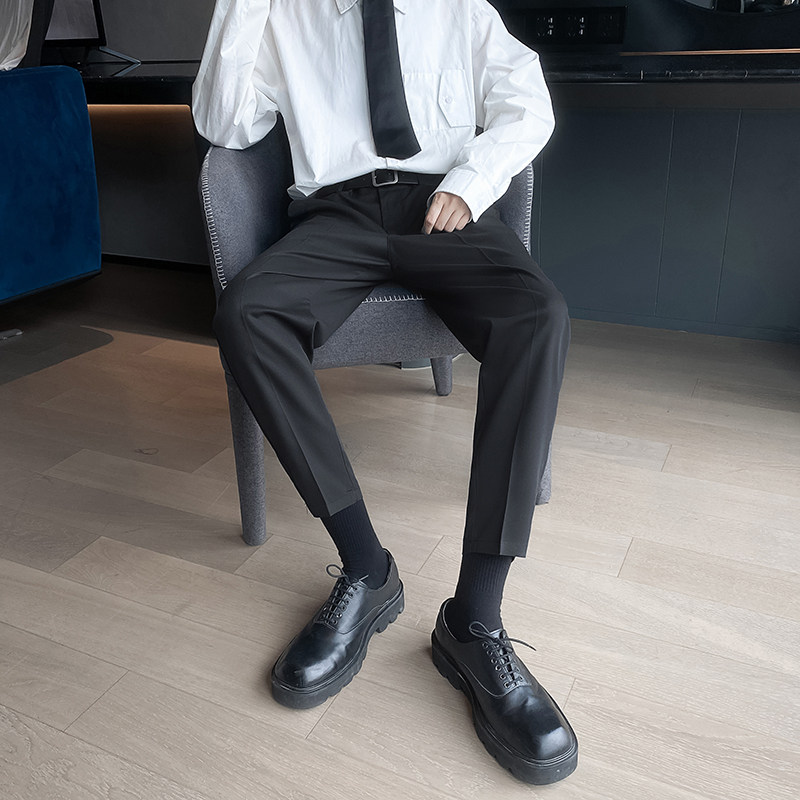 dk制服裤子男坠感西裤韩版潮流修身小脚痞帅休闲九分西装裤小裤脚