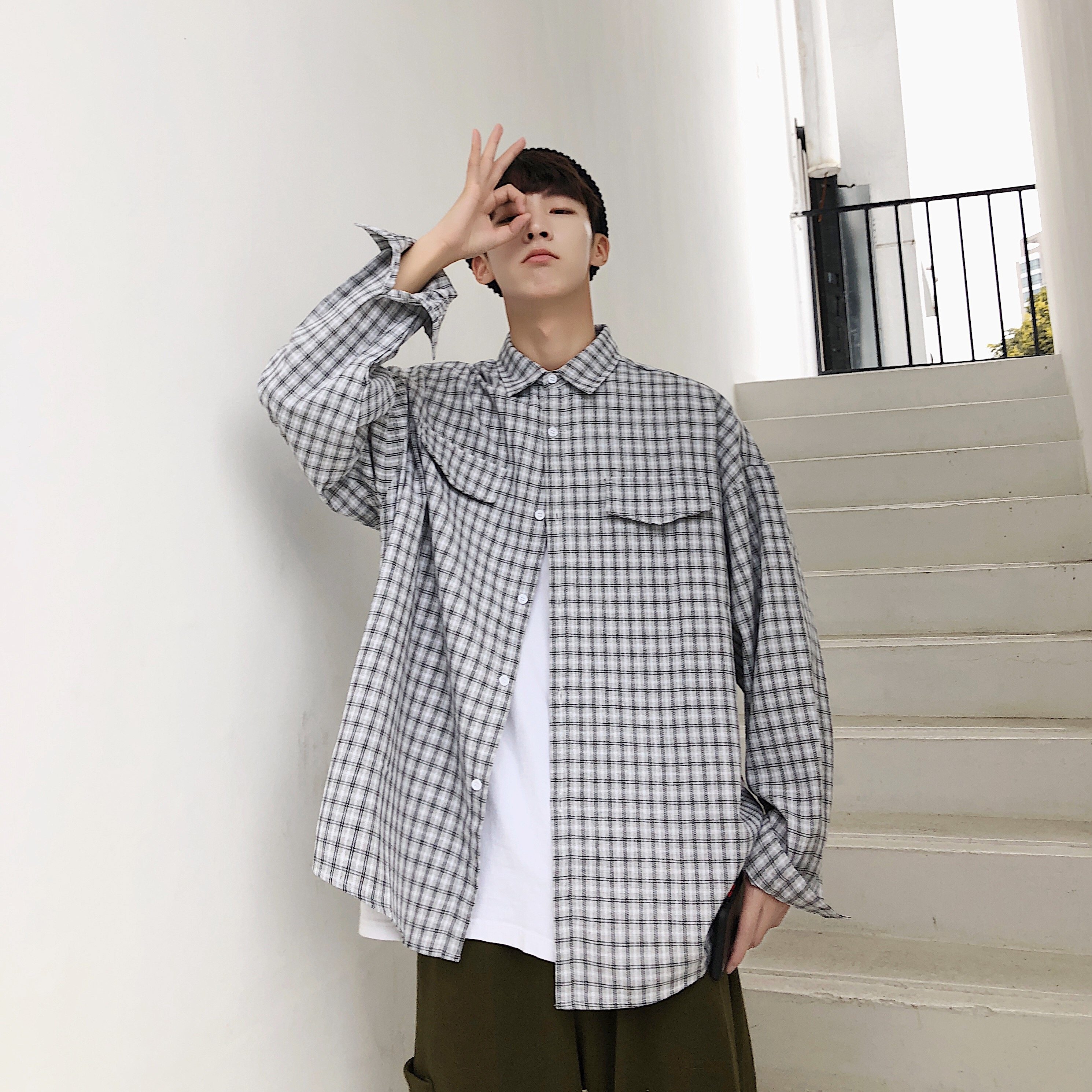格子衬衫男 长袖 学生 帅气大额优惠券