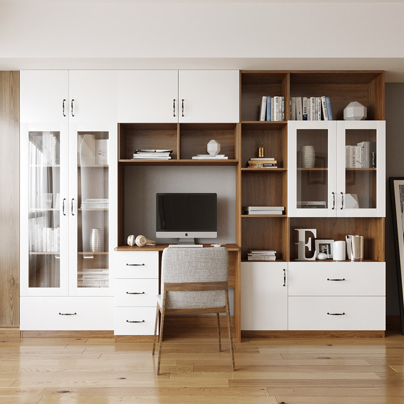 乌金木书柜现代简约全实木五门书柜轻奢北欧两门新中式书柜书房