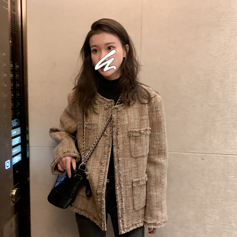 2020春装新款气质小香风外套女粗花呢名媛百搭女士短外套夹棉加厚