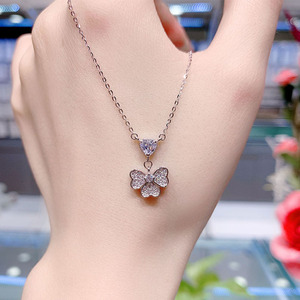 四叶草满钻纯银项链图片