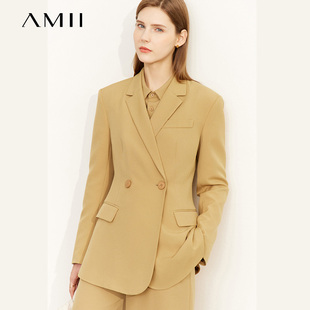 Amii2024秋季新款环保再生粉色西装外套女宽肩上衣正装职业装西服