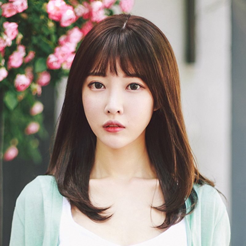 热销梨花头_空气齐刘海假发女长卷发梨花头逼真自然微卷中长发卷发