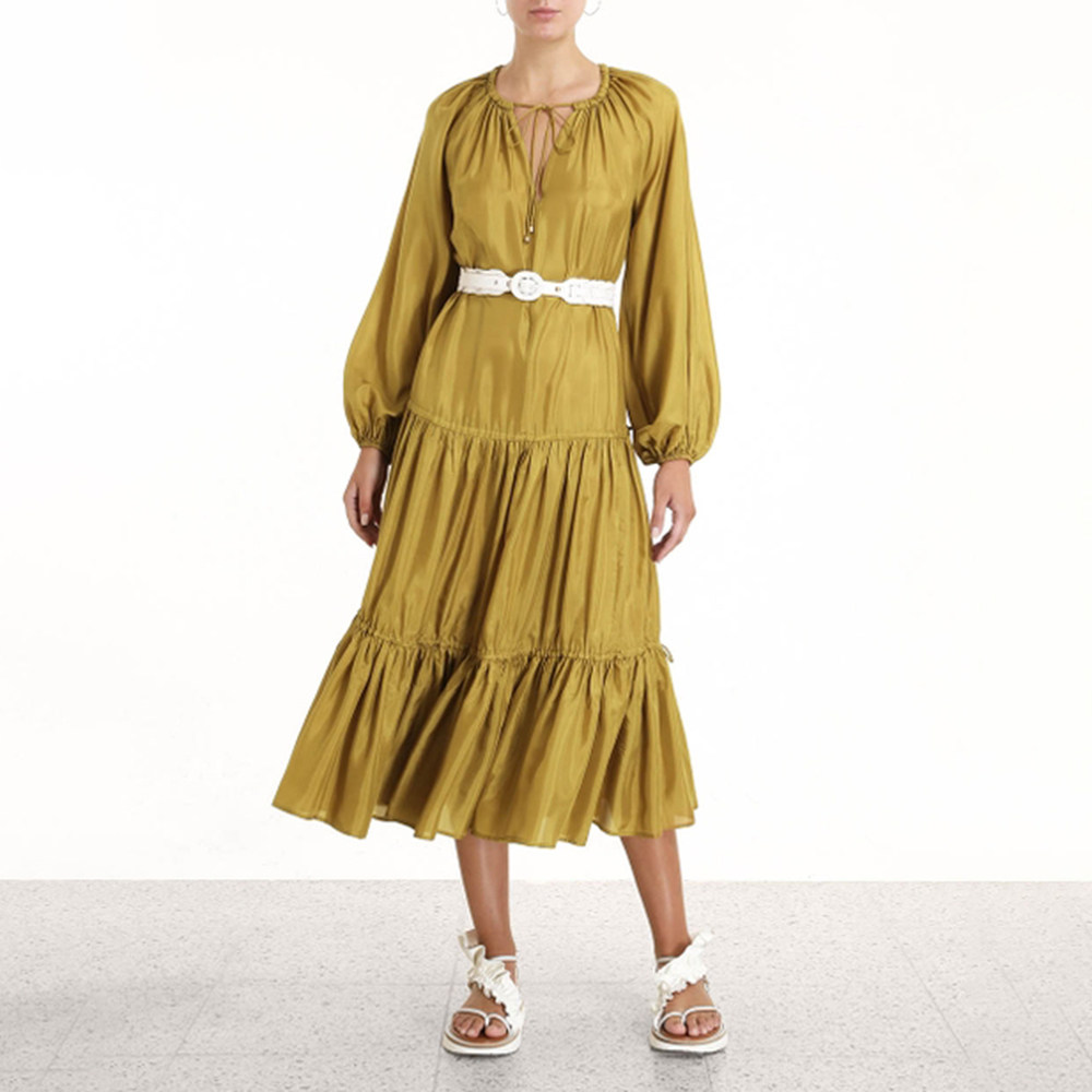 zimmermann澳洲正品代购连衣裙女纯色系带长袖长裙秋季新款missl