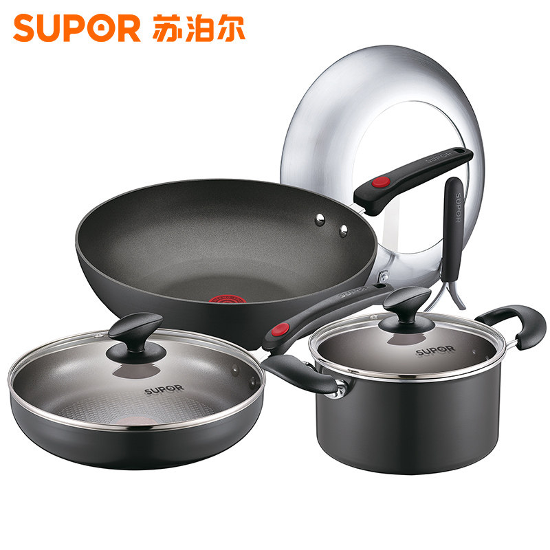 苏泊尔火红点炒锅不粘锅无油烟定制锅具套装锅厨房三件套组合厨具