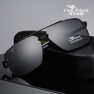 库克鲨鱼2024新款太阳镜男士变色墨镜潮偏光开车专用司机驾驶眼镜