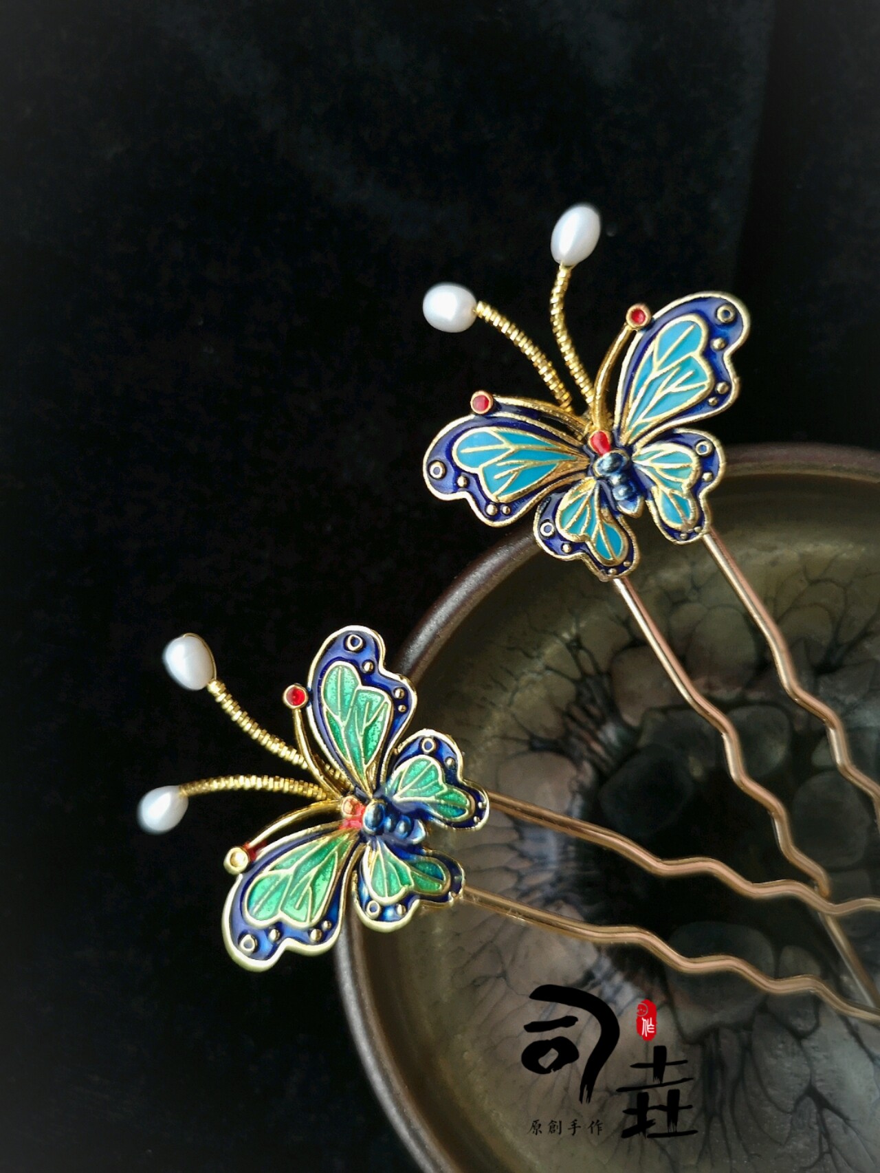 汉服原创手工仿点翠蝴蝶小钗明制唐风百搭发饰古风大明贵妇头面