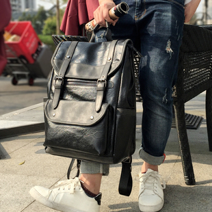 双肩包男休闲韩版男士背包旅行包时尚潮流真皮电脑高中大学生书包
