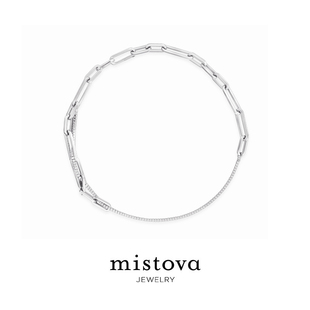 Mistova时空隧道项链银色锁链闪钻链条拼接choker颈链时尚个性潮