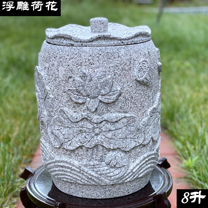 麦饭石水缸水桶 净水器 饮水机茶道 储水罐手工雕刻 浮雕