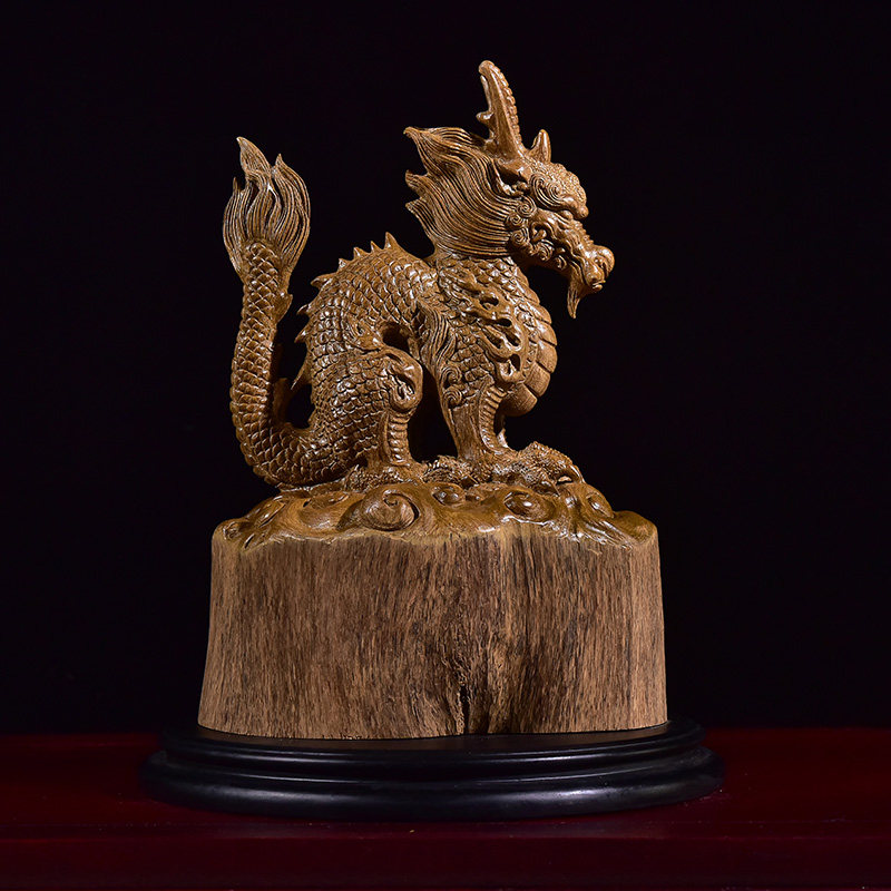 晴翠园沉香木雕龙摆件实木生肖龙风水客厅家居办公装饰红木工艺品
