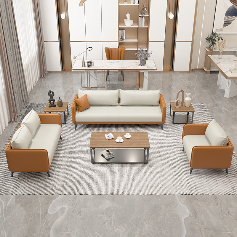 办公室沙发茶几组合现代简约轻奢三人位公寓酒店pu皮艺沙发1 2 3