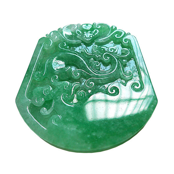 金龙玉凤 冰糯种翡翠a货满色翠绿龙牌吊坠 32.49g