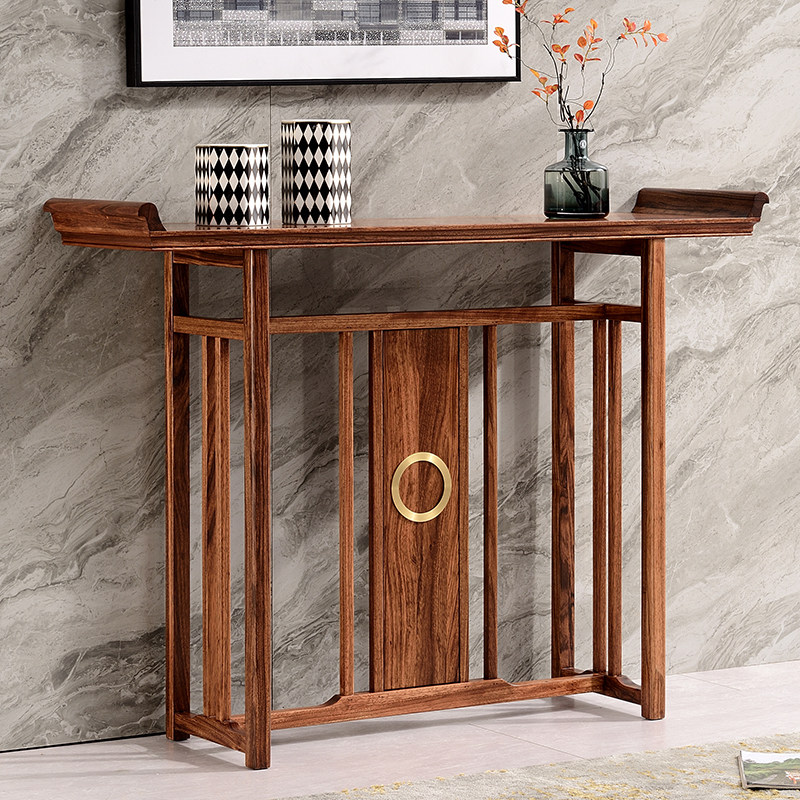 乌金木玄关台新中式全实木条案供桌长条案台简约现代中式客厅家具