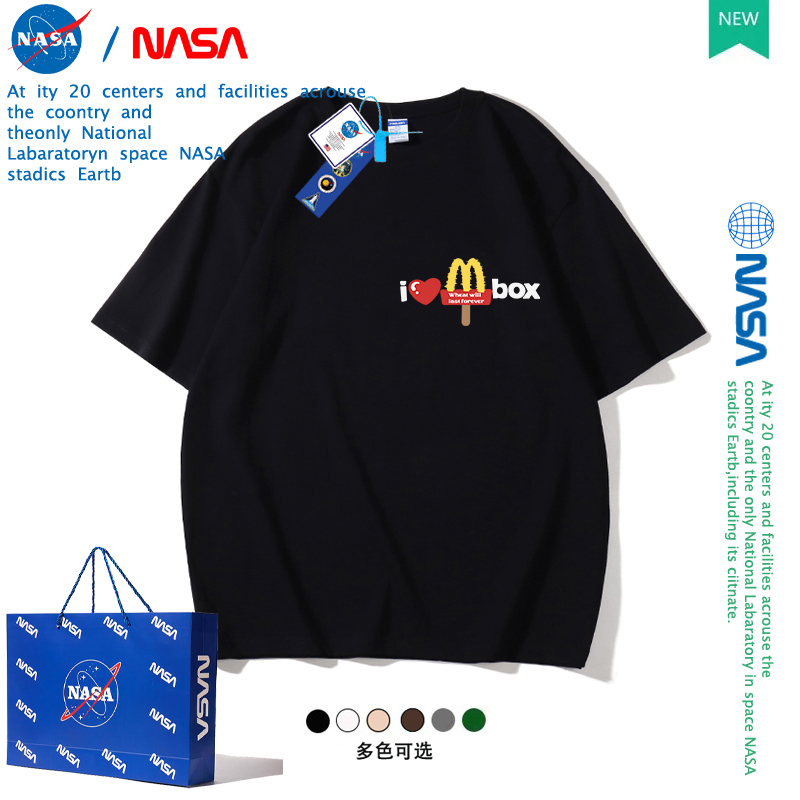 NASA时尚趣味麦门字母印花短袖情侣oversize休闲潮流半袖百搭T恤