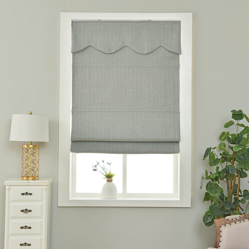 日式北欧简约罗马帘遮光纯色棉麻布百叶单层升降小窗户窗帘飘窗帘