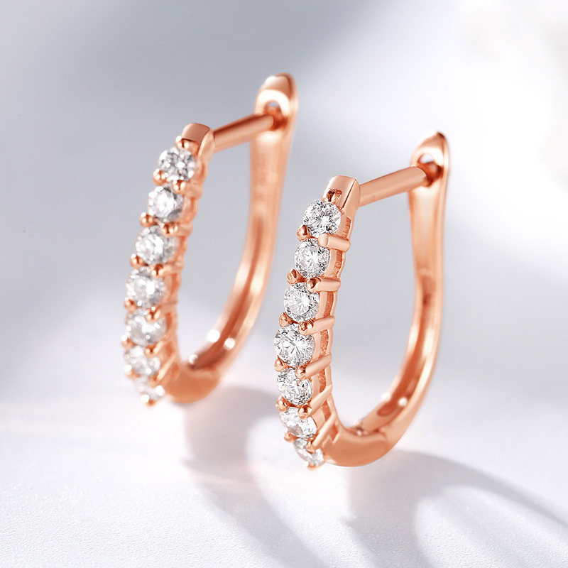 喜钻钻石耳钉女红18k金玫瑰金色耳环耳扣彩金耳饰正品真钻新品