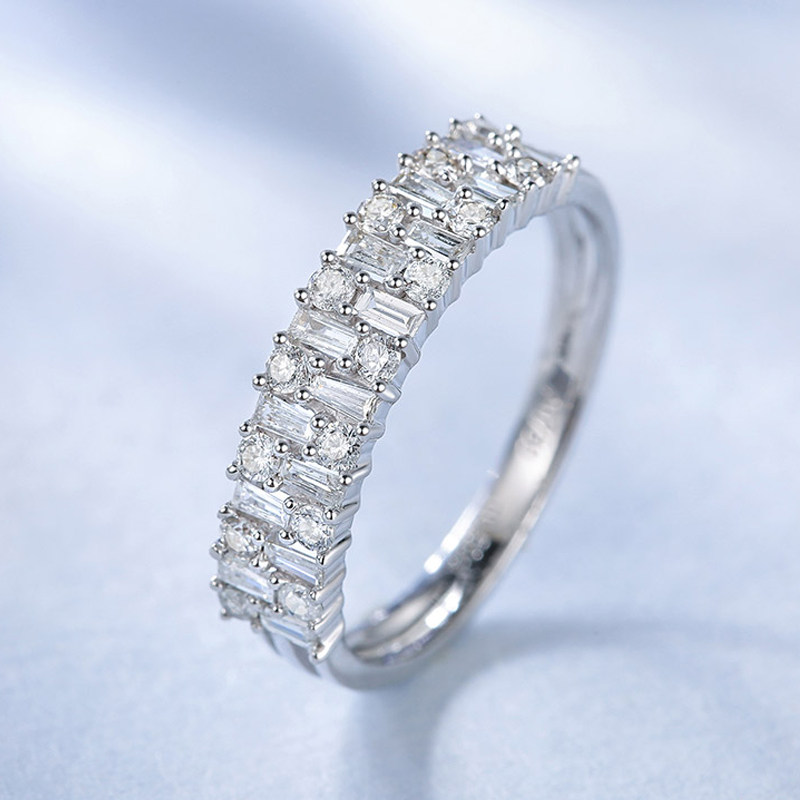 喜钻 排钻戒指梯方拼镶钻石戒指精致时尚女款碎钻手饰18k白金排戒