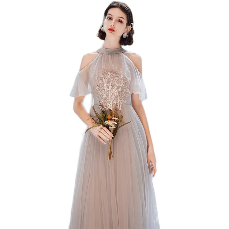 出租伴娘礼服女仙气质2020新款秋冬款长款显瘦伴娘裙姐妹团伴娘服