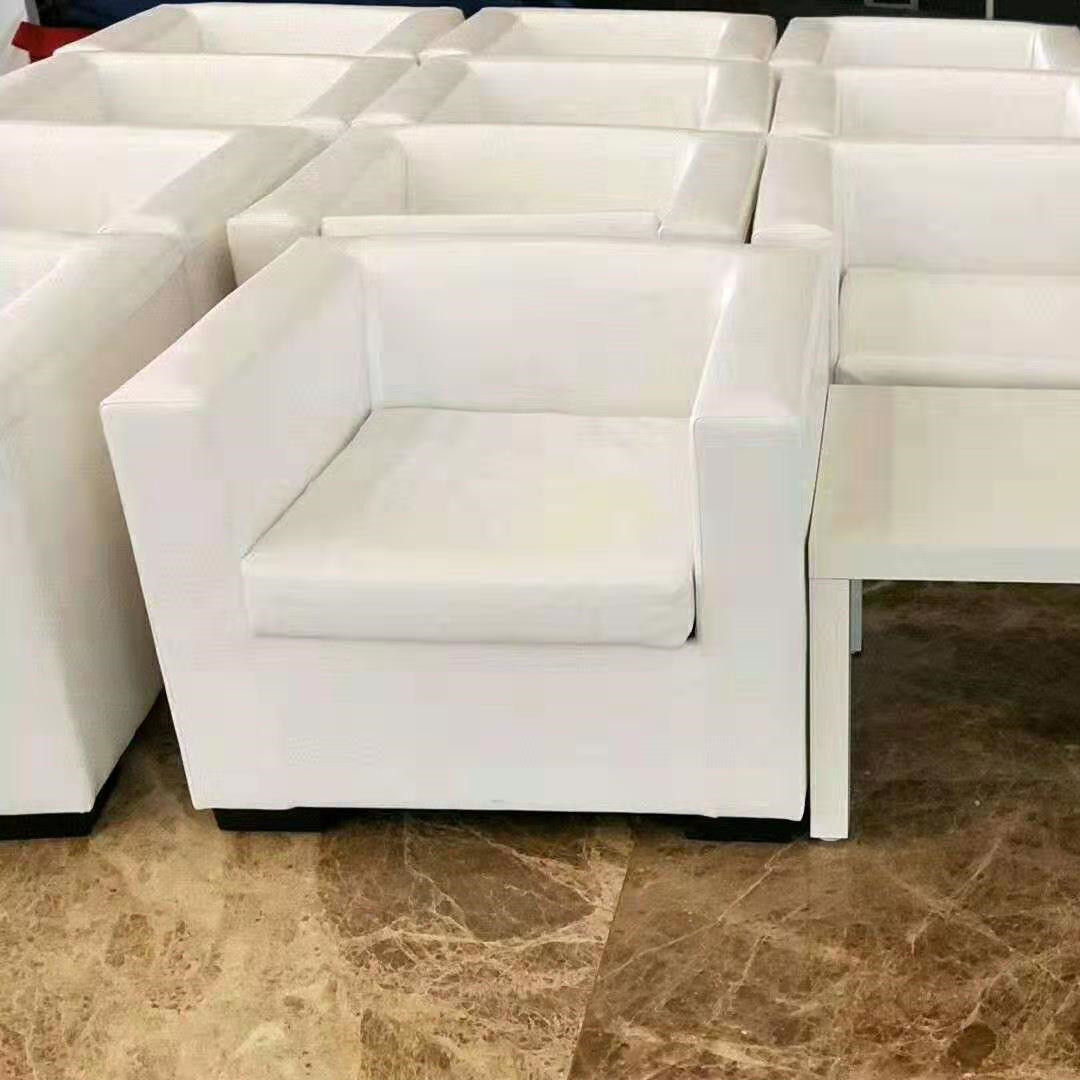 白色会展活动单人沙发卡座皮沙发靠背双人沙发商务会议车展婚庆