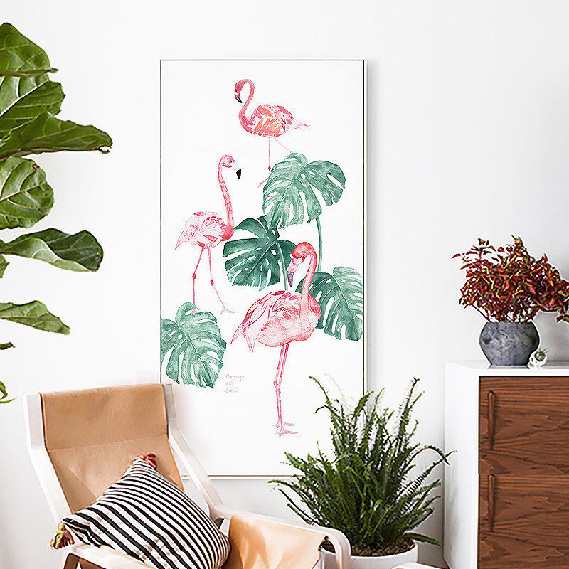 星川北欧小清新装饰画ins家居玄关走廊背景墙壁挂画丛林与火烈鸟