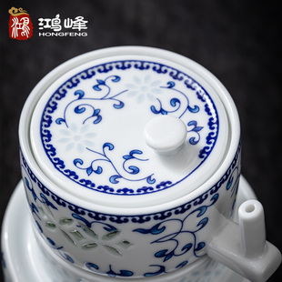 镂空玲珑陶瓷功夫茶具手绘青花瓷茶壶茶杯套装中式家用简约复古风