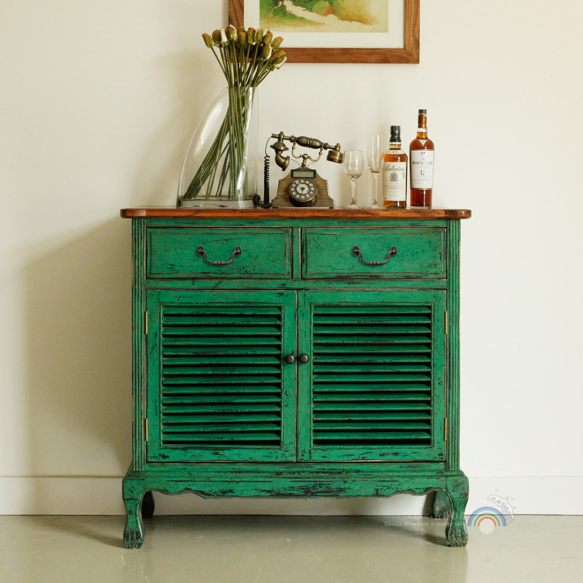 古朴彩漆做旧实木储物玄关边柜时尚多功能鞋柜家具分类收纳餐边柜