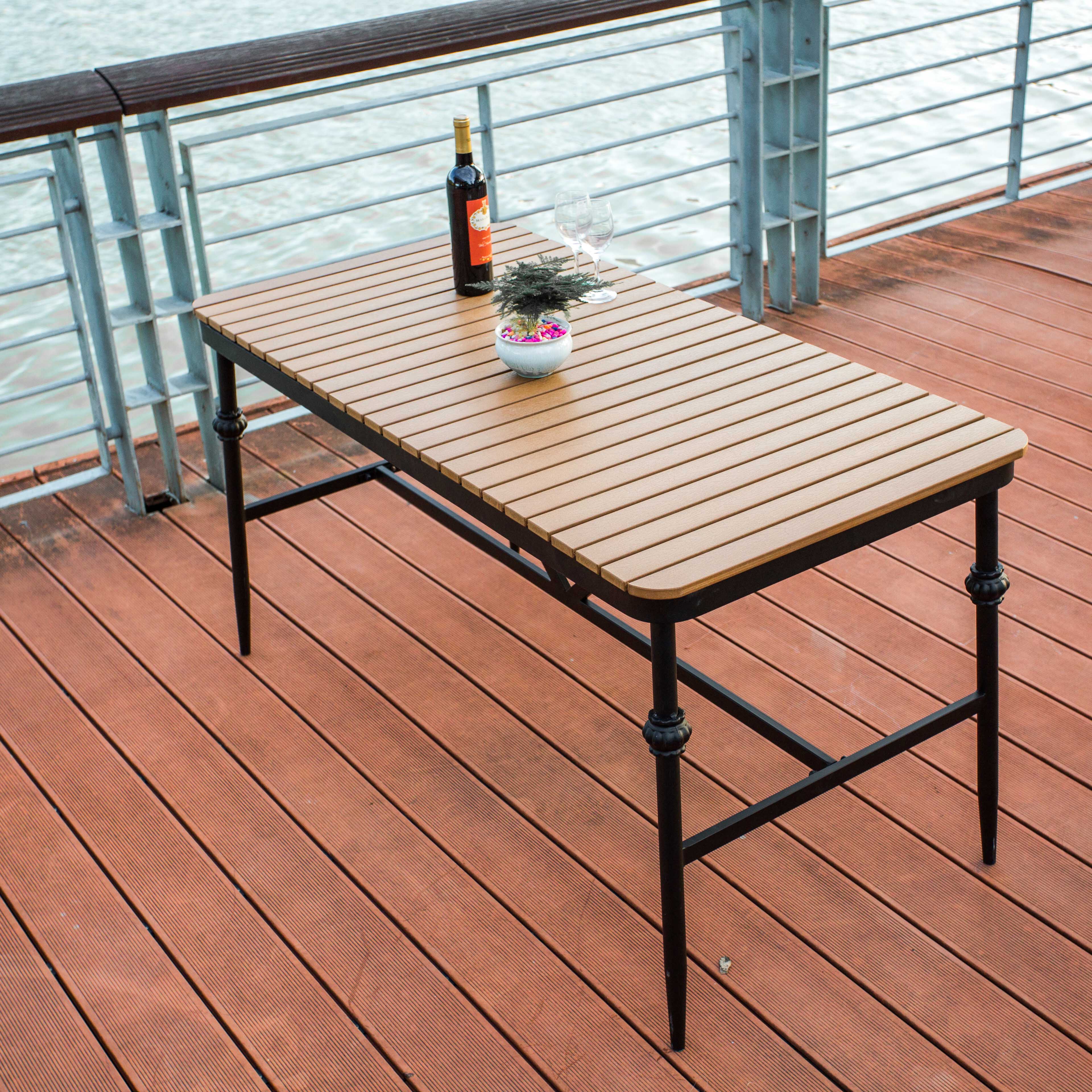 户外桌椅室外实木桌椅庭院露天花园组合阳台长桌星巴克塑木防腐木