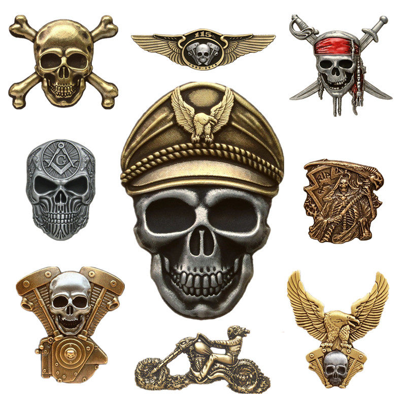 骷髅徽章哈雷金属合金黄铜酷炫摩托机车幽灵死神海盗老鹰帽徽胸针