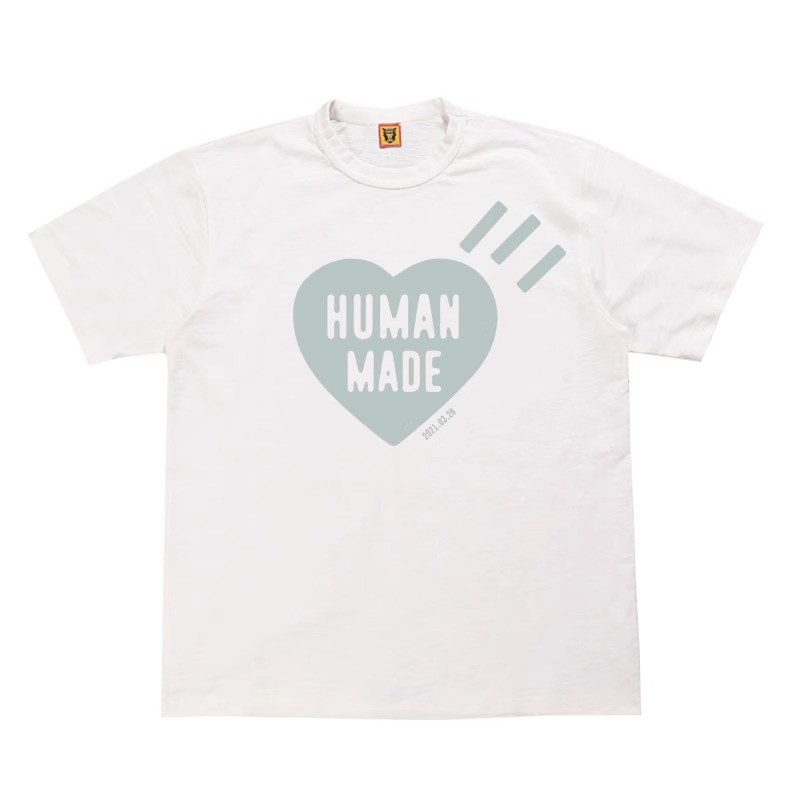 HUMAN MADE 24SS 日系新品爱心图案潮牌情侣款宽松落肩竹节棉T恤