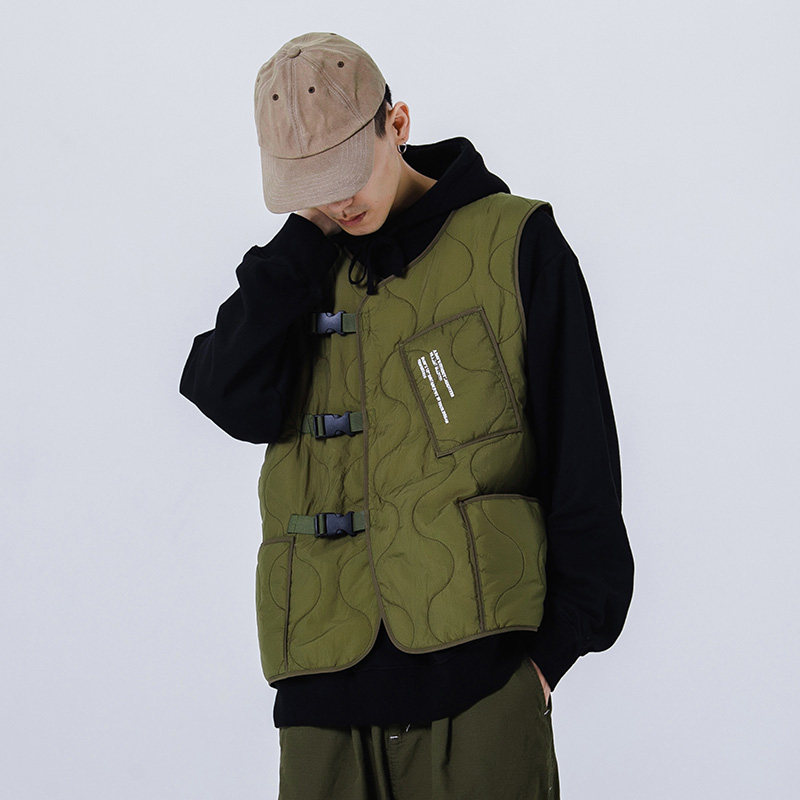 日系复古机能风工装无袖棉潮牌马甲宽松外搭保暖坎肩男女夹克ins