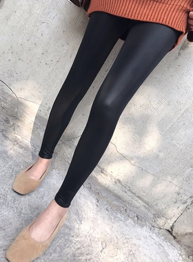 亚光皮裤女2019秋季pu薄绒加绒高腰紧身小脚九分不裂皮外穿打底裤