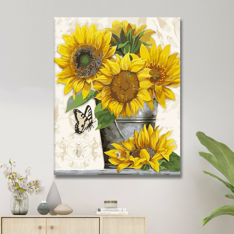 油画diy油彩画手工数字画填色充减压装饰画蝴蝶向日葵—diy/数字油画