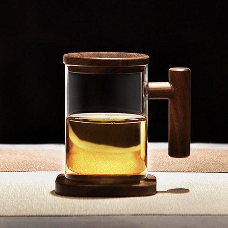 日式泡茶杯茶水分离过滤花茶杯创意高硼硅透明玻璃水杯品茗杯个人