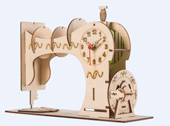 创意3d木制拼图卧室闹钟儿童挂钟摆饰可爱卡通DIY手工益智缝纫机