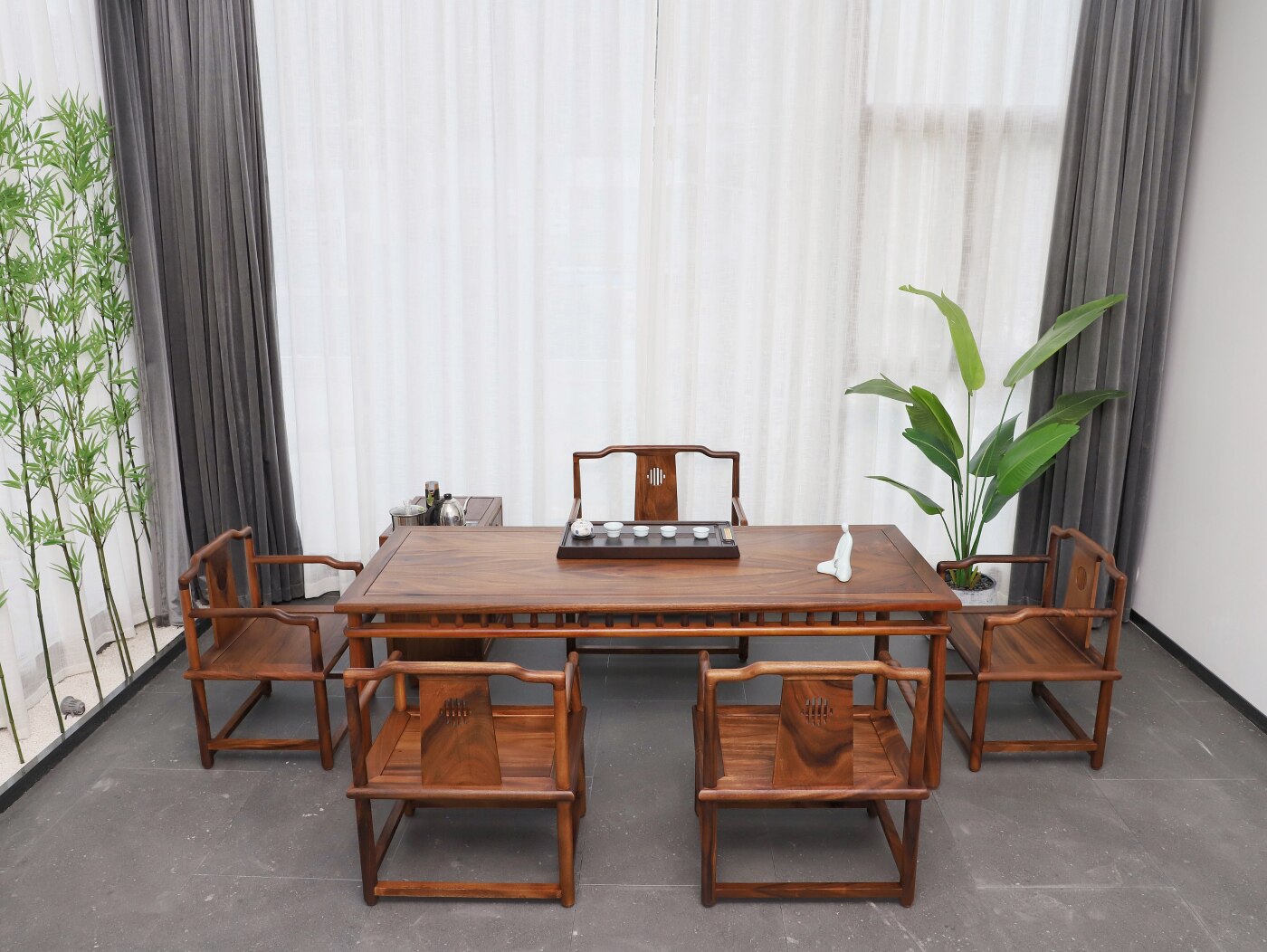 茶桌更新时间:2022年02月14日南美胡桃木浩然茶桌椅新中式实木茶台