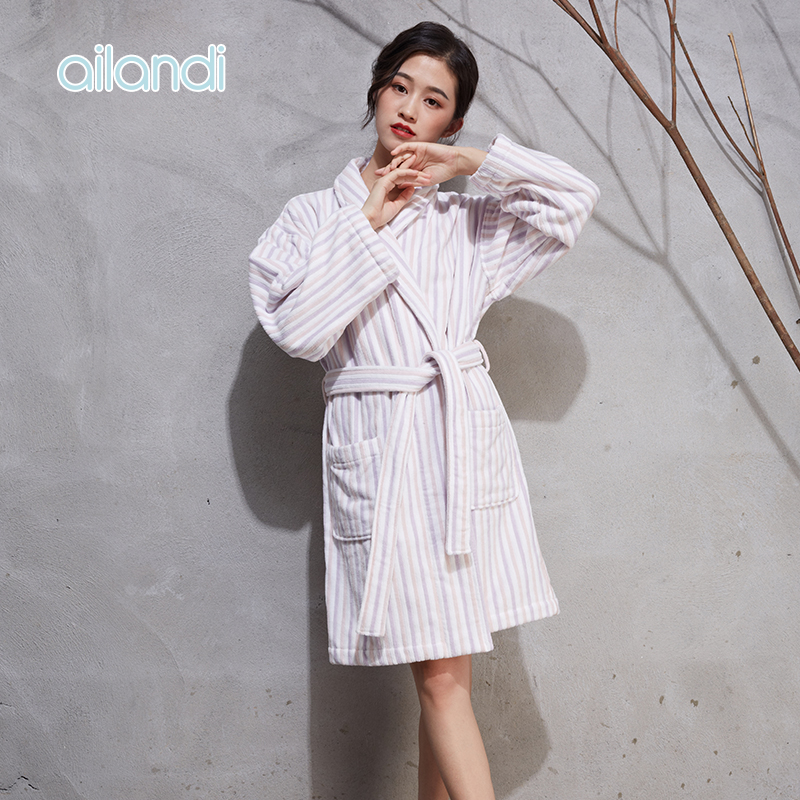AILANDI lovers bathrobe pure cotton Toweling stripe adult Bathrobe Autumn and winter Bathing Swimming hot spring water uptakein the Home Fabric , Towel/Bath towel/Bathrobes , Bath skirt/Bathrobes/Bathrobe category - from Buy2taobao.com to provide professional Taobao agent buy service