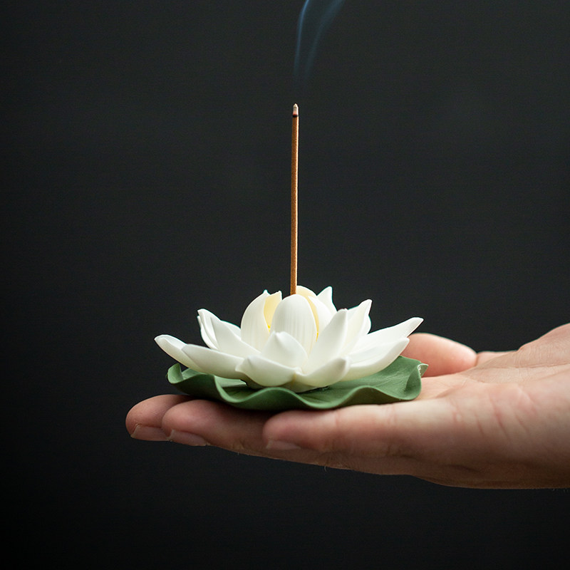 线香香插手工莲花香道香炉香座禅意家居摆件家用檀香沉香熏香托盘